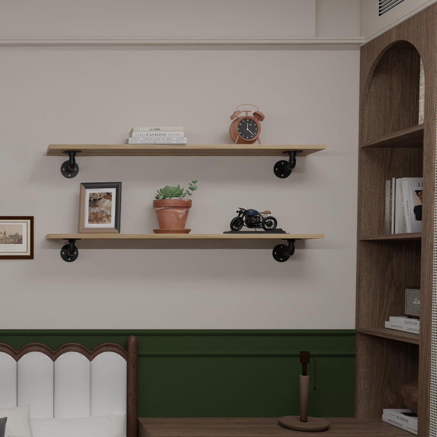 IEO Industrial Pipe Shelving Shelf,Pipe Wall Shelves Wood Shelf,Kitchen Shelves Shelving, 36 Inches Wood Long Floating Shelves for Wall Farmhouse Pipe Book Shelves Natural for Kitchen,Living Room