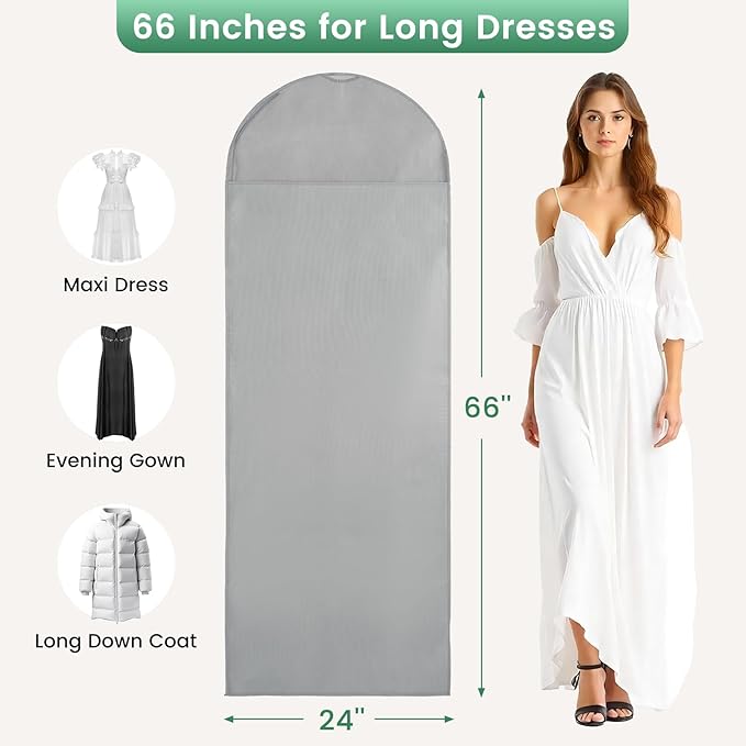 66 Inch Garment Bags for Hanging Clothes - Long Dress Bags for Gowms Closet Wardrobe Storage Travel - 4 Pack