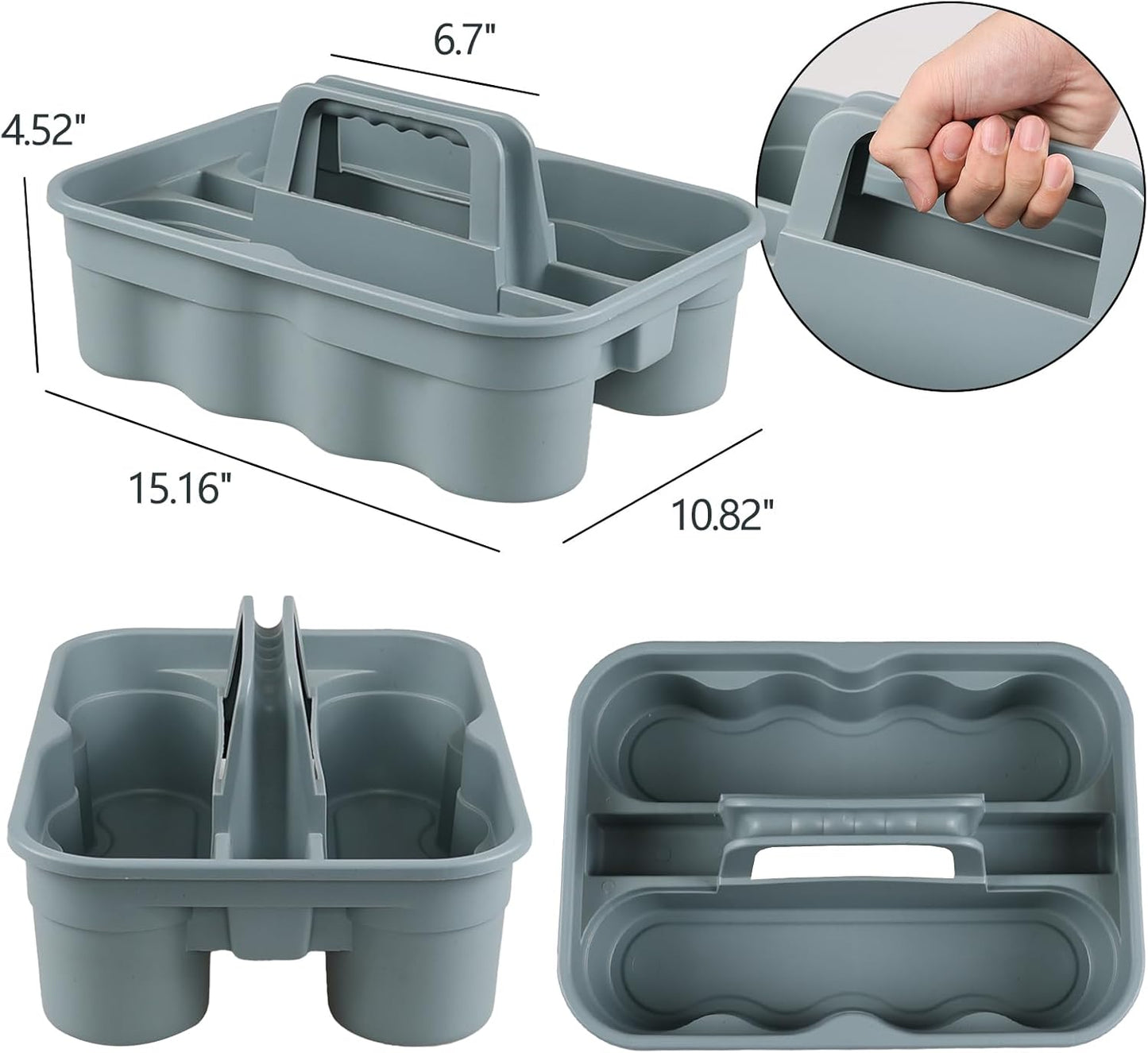 6-Pack Plastic Cleaning Tool Caddy, Cleaning Utility Caddy Tote, Gray