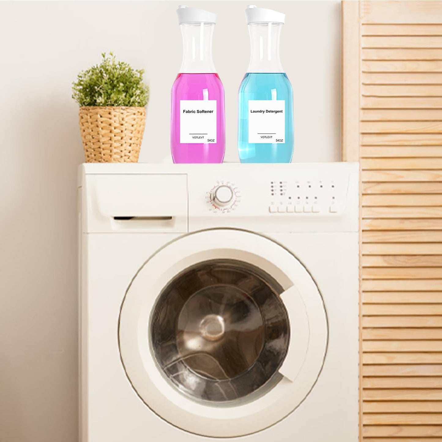 54 OZ Laundry Detergent Dispenser, Laundry Soap Dispenser, Liquid Laundry Detergent Container and Organizer, Clear Plastic Fabric Softener and Laundry Powder Dispenser for Laundry Room, 2Pack