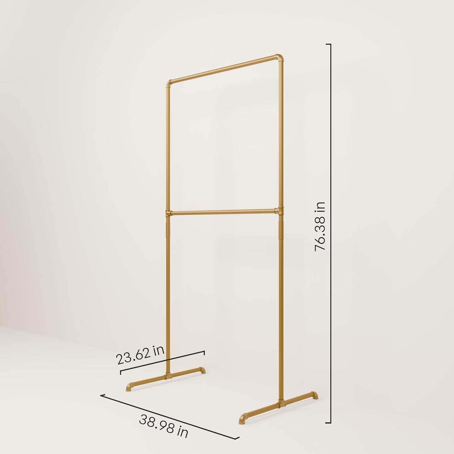 pamo Gold Clothing Rack – 38.98" W x 76.38" H – Industrial Pipe Metal Garment Organizer for Bedroom or Retail – Heavy-Duty Clothes Rack – Easy Assembly