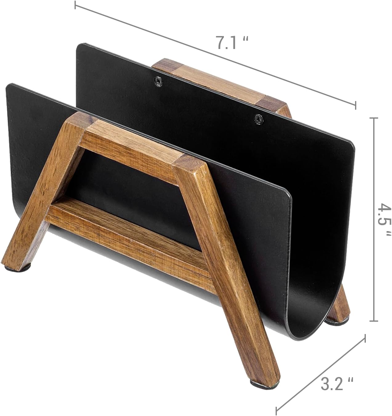 MyGift Modern Desktop Mail Holder, Urban Solid Acacia Wood and Matte Black Metal Tabletop Letter Sorter