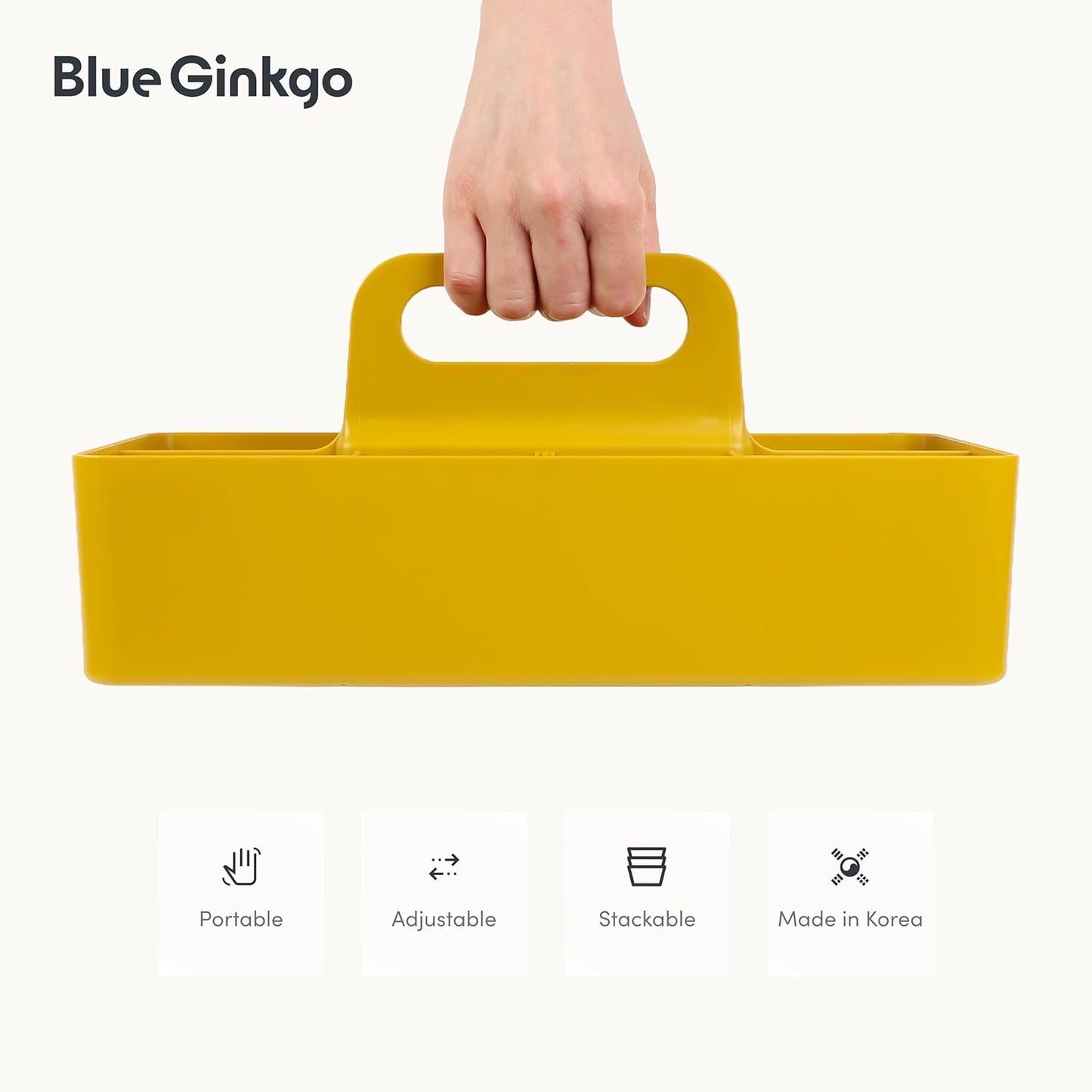 BLUE GINKGO Stackable Organizer Caddy – Korean-Made Portable Tote for Bathroom, Office, Crafts, or School Supplies (Long Rectangle, Yellow)