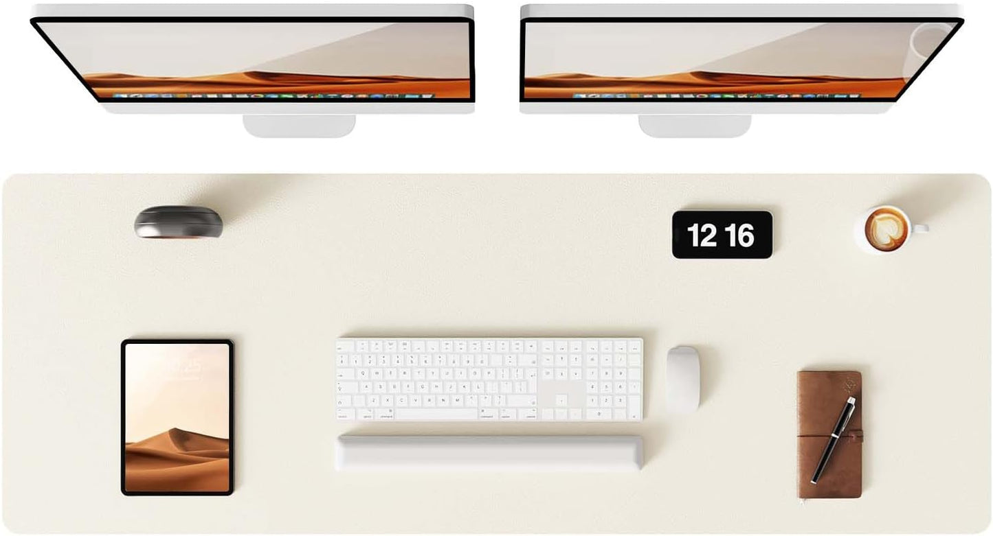 YSAGi Leather Desk Protector, Office Mat, Large Mouse Mat, Non-Slip PU Leather Blotter, Laptop Pad, Waterproof Writing Pad for Office and Home (Cream, 47" x 17")
