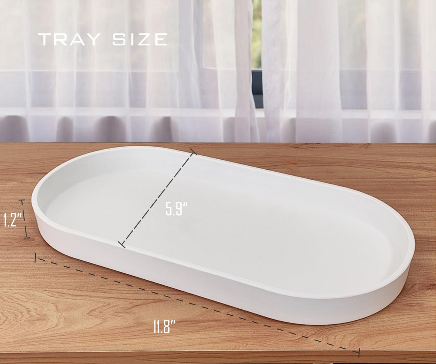 White Small Tray (11.8 inch), Oval Tray for Kitchen Counter, Bathtub Bathroom Vanity Items, Countertop Organizer, Coffee Accessory, Bar, Serving Seasoning, Salt and Pepper, Soap, Perfume.