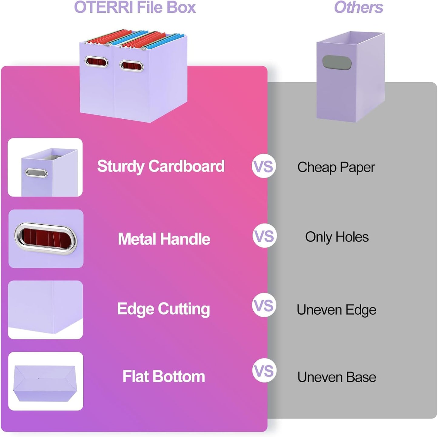 Oterri Cardboard File Organizer Box for Hanging File Folders Letter Size,File Box for Computer Desk,File Cabinet,Working Home,Office,Classroom(Purple, Letter Size - 2 Packs)