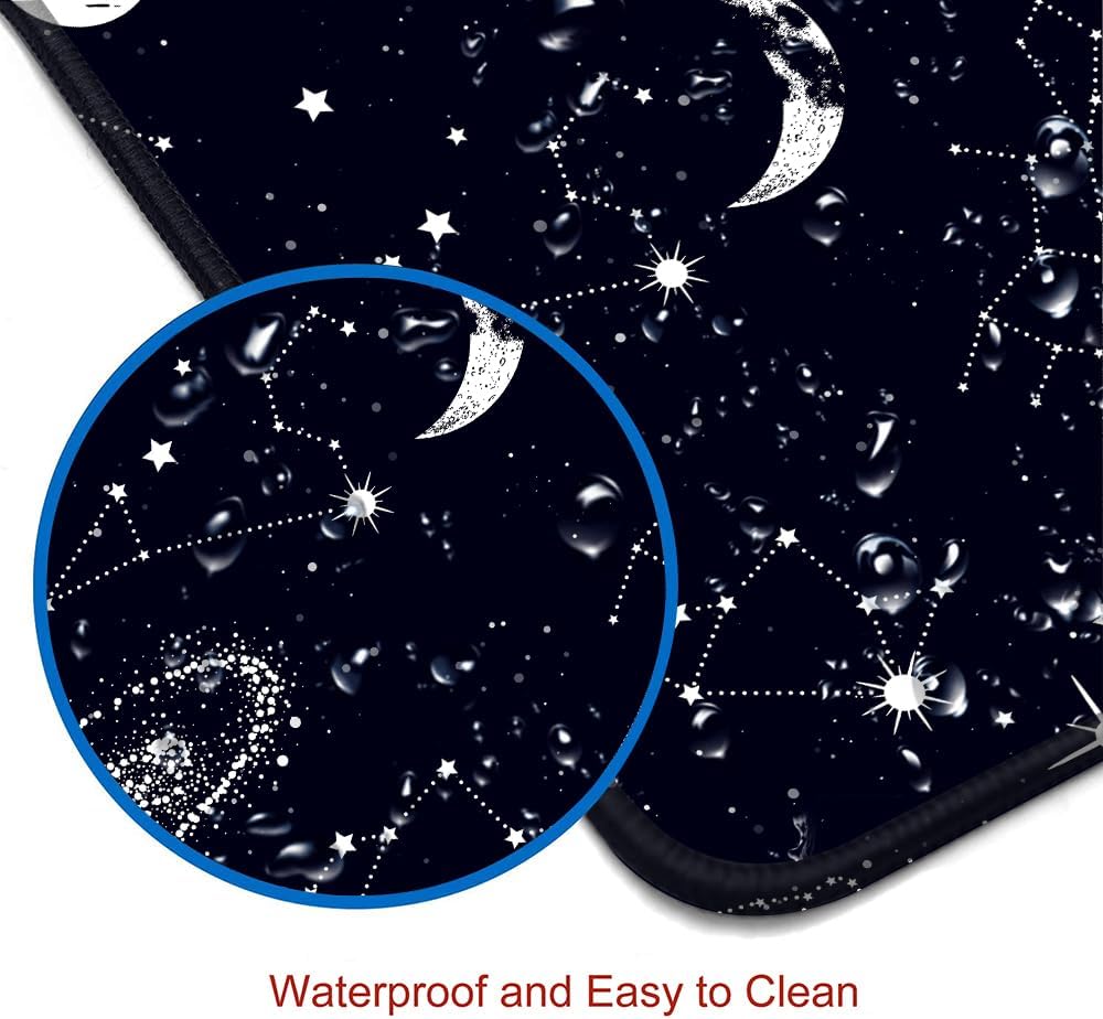 Large Gaming Mouse Pad with Stitched Edges, Black Constellation Desk Mat Extended Keyboard Pad, Non-Slip Rubber Base Desk Pad for Keyboard and Mouse, 31.5X11.8 inch, Sun and Moon