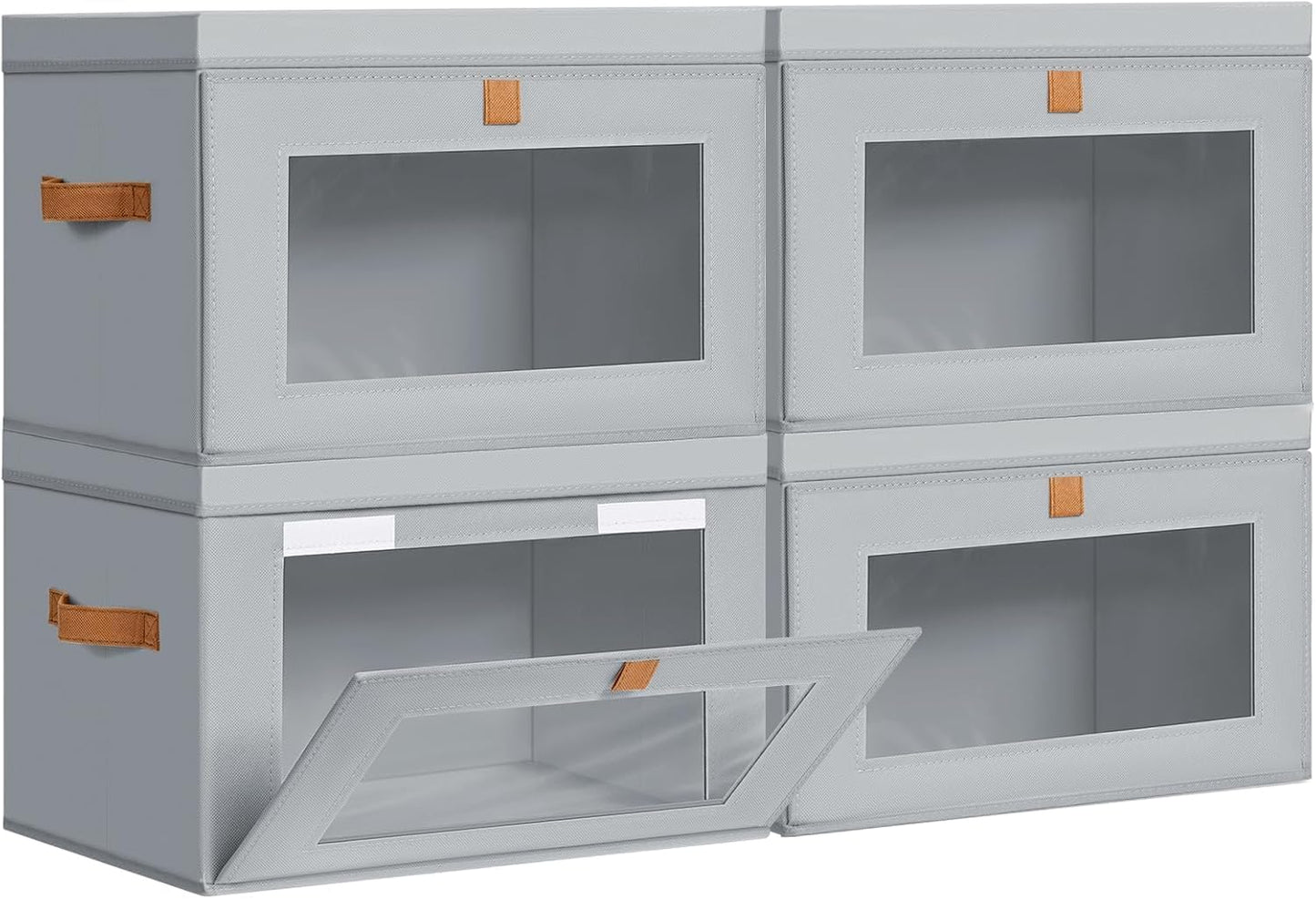 DIMJ Storage Bins with Lids - 4 Pack Large Fabric Closet Organizer with Window & Handles, Collapsible Decorative Storage Boxes for Shelves Under Bed, Books Clothes Blankets Sweaters Organization