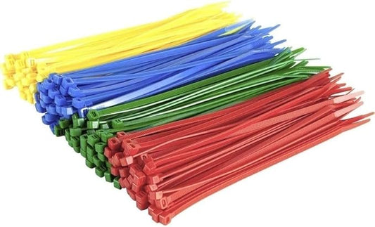 GTSE 12 Inch Mixed Colored Zip Ties, 200 Pack, 18lb Strength, UV Resistant Long Nylon Cable Ties, Self-Locking 8" Tie Wraps (Red, Blue, Green, Yellow)