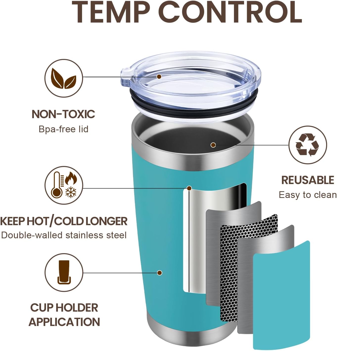 MEWAY 20oz Tumbler 4 Pack Double Wall Vacuum Insulated Travel Mug Bulk, Stainless Steel Tumblers with Lid and Straw, Durable Powder Coated Coffee Cups for Cold & Hot Drinks (Light Blue, 4)