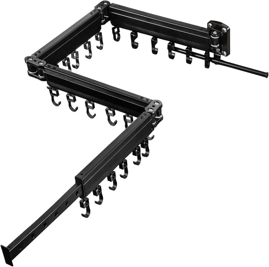 Gezen Clothes Drying Rack, Wall Mounted Drying Rack Clothing Retractable, Foldable Clothes Hanger Rack with 24 Hooks for Laundry Room Organization and Storage, Space Saving, Collapsible, Quad-Fold