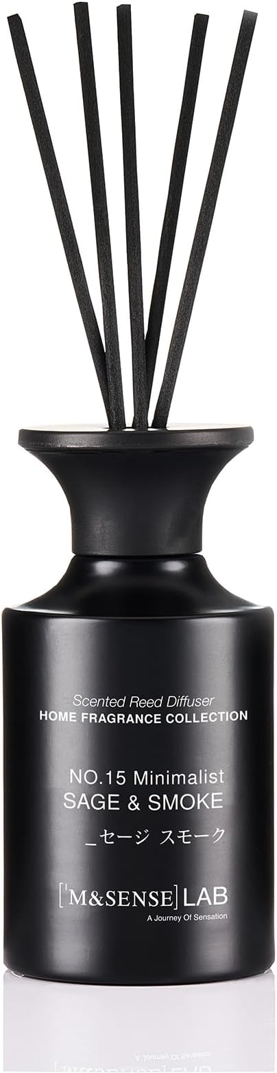 M&SENSE Minimalist Large Reed Diffuser 300ml, Sage & Smoke Scented with Natural Essential Oils, Long Lasting with 7 Sticks, Non-Toxic Home Fragrance for Bedroom, Bathroom Decor