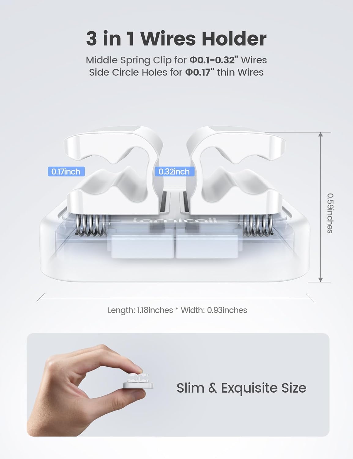 6Pack Cord Organzier Spring Clip Holder - Lamicall 3-in-1 Small Clips for Desk Cable Management, Adhesive Adjustable Cable Clips Holder for Charger Wire, USB Cord, Office, Car, Desk Accessories