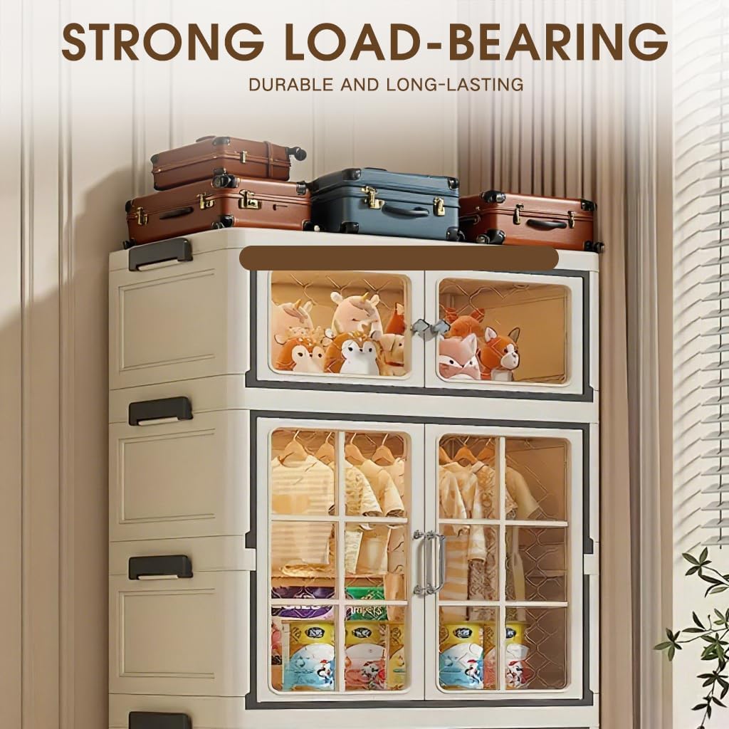 SunSettler Collapsible Plastic Storage Bins with Lid, Folding Storage Cabinets, Stackable Cabinets with Wheels, Stackable Closet Organizers for Home and Office Dorm Organizer Essential