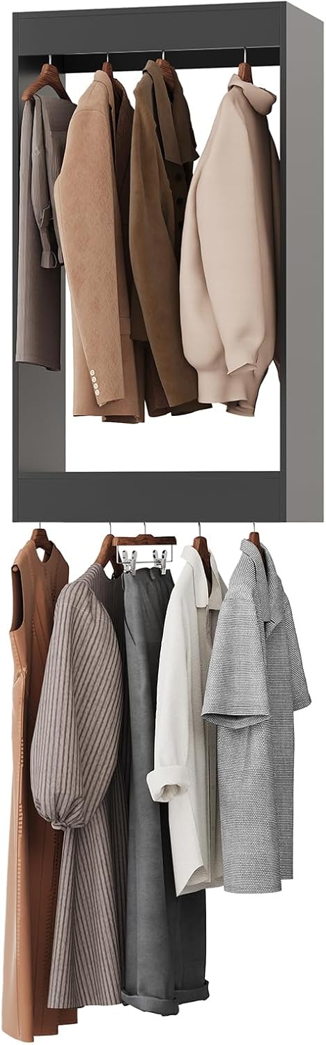 ROOMTEC 28.5" Double Hanging Closet Unit, Modular Closet System with Hanging Rod, Wardrobe Organizer for Bedroom or Walk-in Closet, Wall Mounted, Customizable Clothes Storage Unit, Black