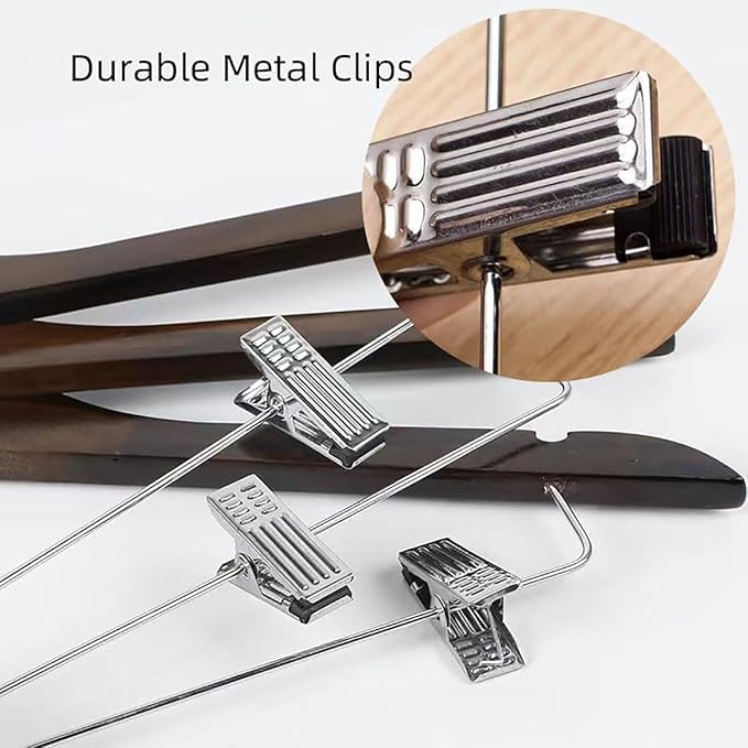 20 Pack Wooden Hangers with Clips High-Grade Wooden Suit Hangers Skirt Hangers with Clips S Wood Hanger with Durable Metal Clips for Blouse, Dress, Coat, Jacket (Natural,20)