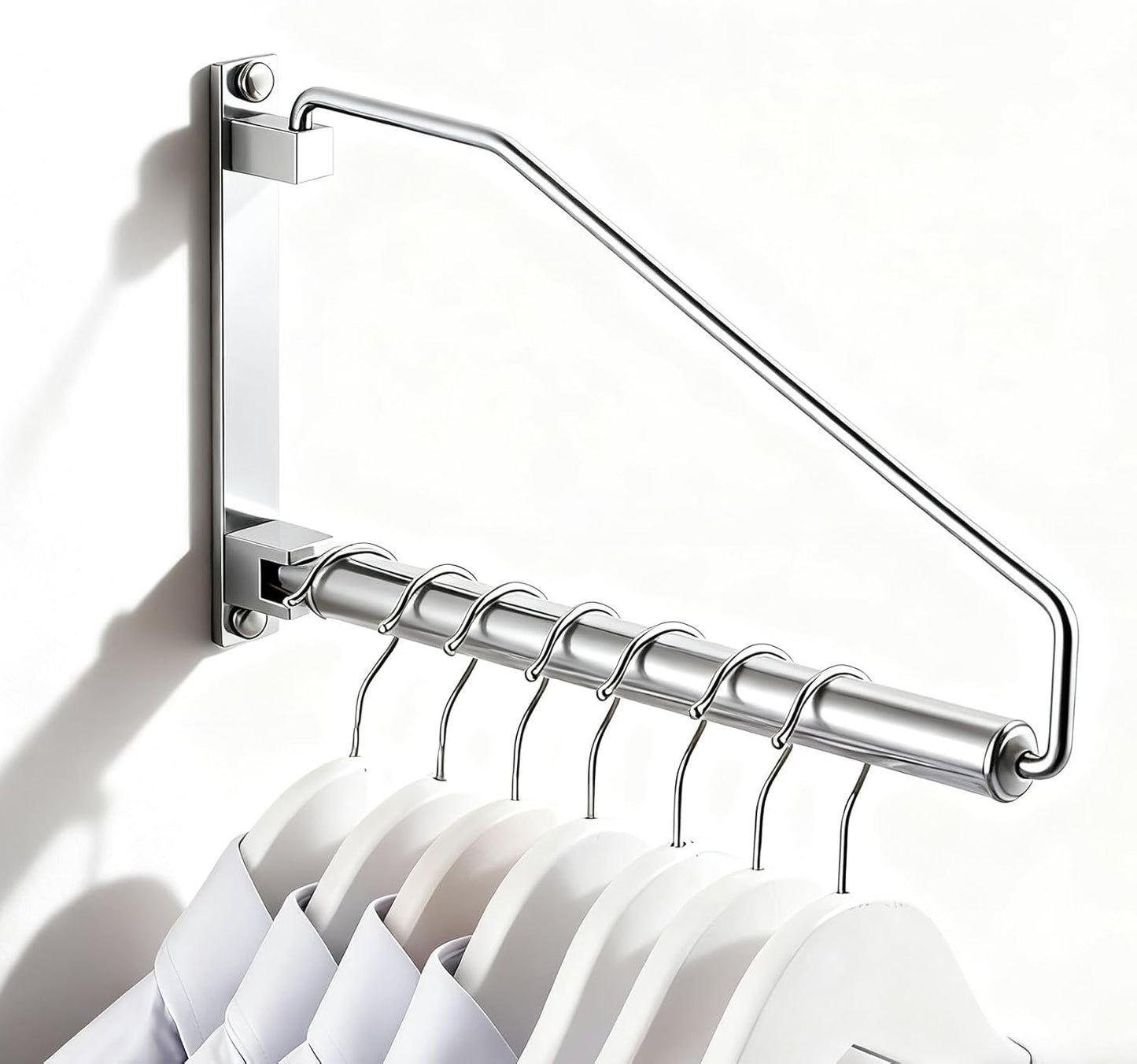 NEWRAIN Laundry Hanger, Wall Mounted Clothes Hanger with Swing Arm Holder Brass Hanging Drying Rack Space Saver,Chrome