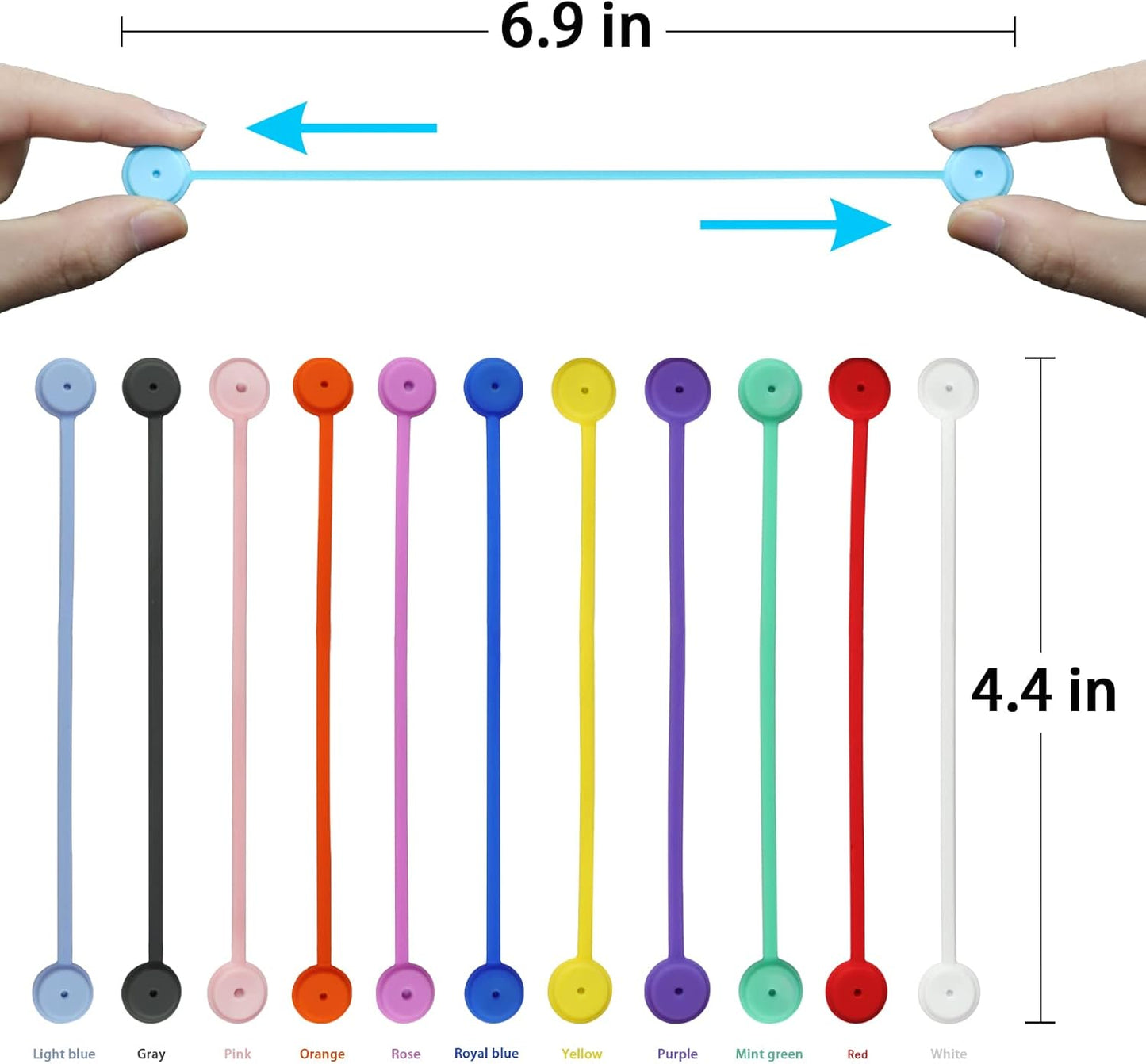 Motiloo 24 Pack Reusable Silicone Magnetic Cable Ties Strong Snap on Magnetic Cord Ties for Bundling and Organizing, Holding Stuff, Book Markers, Fridge Magnets