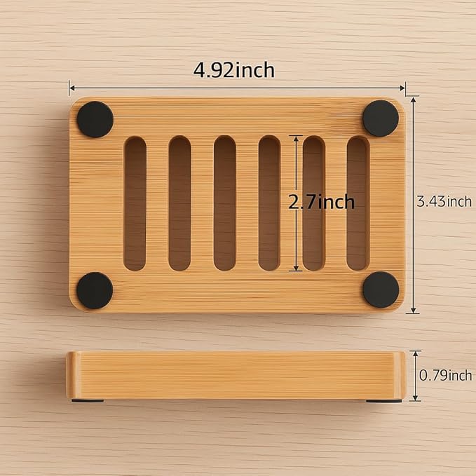 Bamboo Soap Dish with Drainage Slots – Eco-Friendly Wooden Soap Holder for Bathroom, Kitchen & Shower bullet