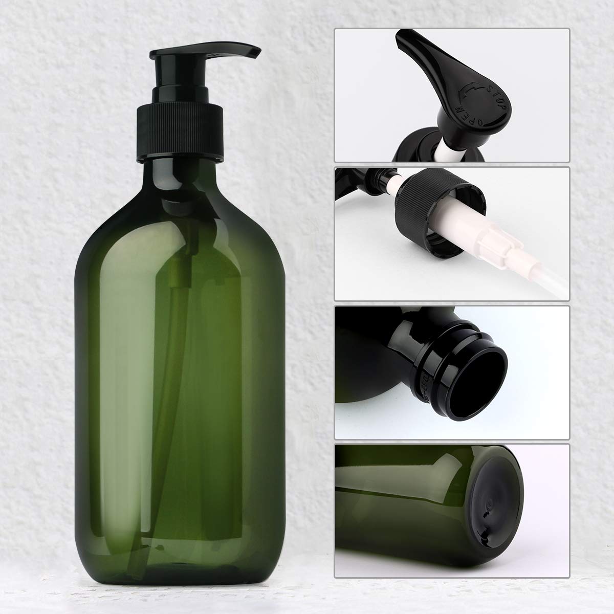 Yebeauty Pump Bottles, 17oz/500ml Liquid Soap Pump Bottles Dispenser Large Empty Plastic Refillable Containers- 2 Pack Green