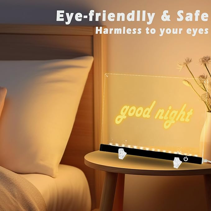 LED Note Board with Colors 12-Color Illuminated Acrylic Drawing Board - Dry-Erase Night Light with Stand for Home/Office/Gift/Festival (12" W x 8.5" H (Black))