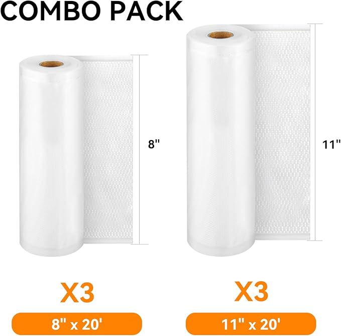 [2024 New] 6 Pack 8" x 20' and 11" x 20', Vacuum Sealer Rolls Bags for Food, Great for Food Storage, Sous Vide and Meal Prep, Wevac Lite
