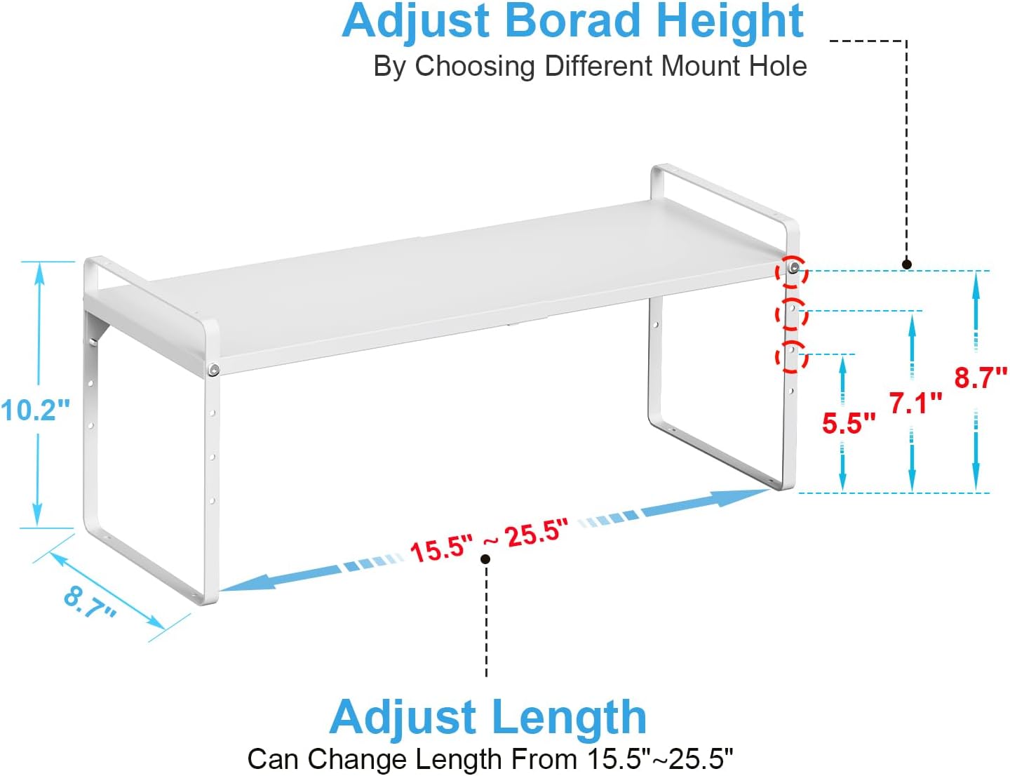 15.5 to 25.5 Inch Expandable Kitchen Cabinet Organizer Shelf, 30 LBS Heavy Duty Stackable Kitchen Counter Storage Shelves Organizers, 2 Pack Adjustable Small Storage Shelf Rack for Cabinet Cupboard