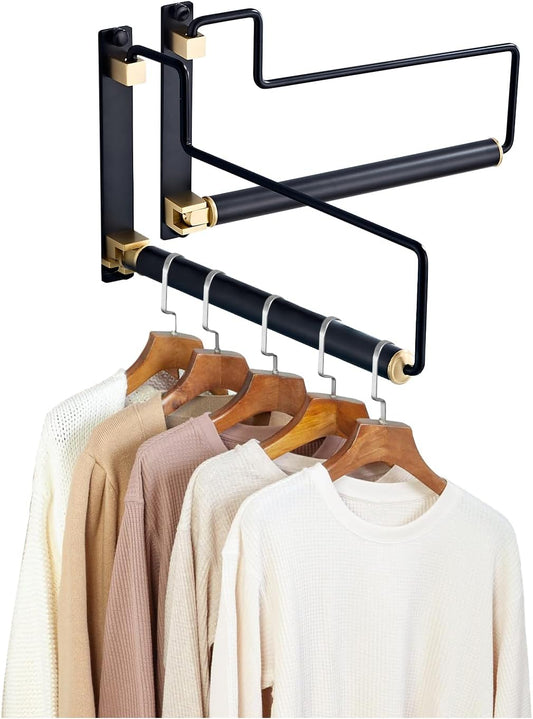 NEWRAIN Clothes Drying Rack, Laundry Racks for Drying Clothes, Wall Mounted Swing Arm Clothes Hanger for Laundry Room, Garage, Indoor & Outdoor Use,Black