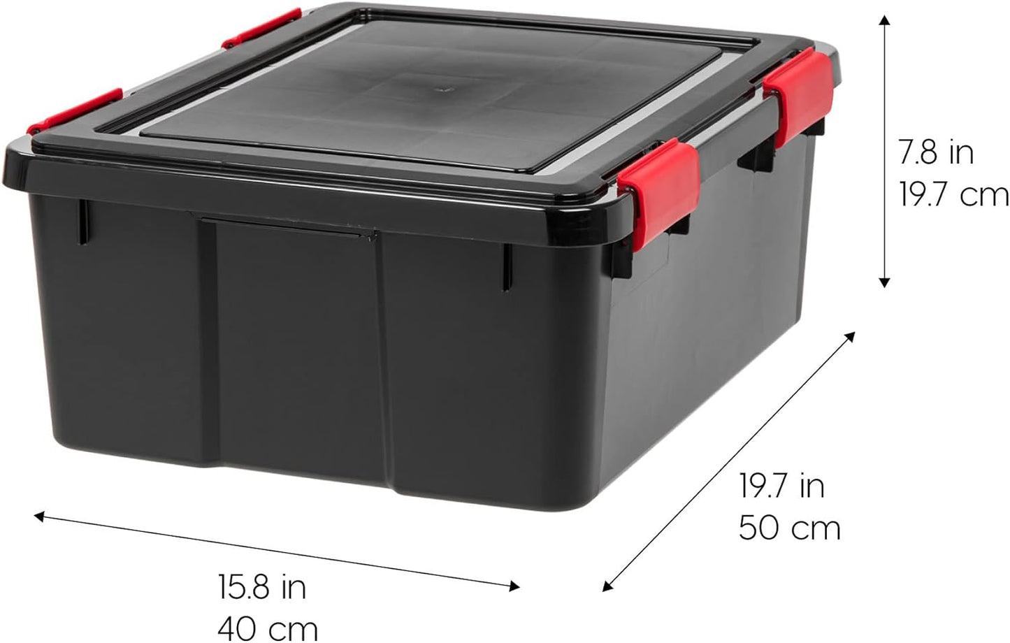 IRIS USA WeatherPro 31 Qt Storage Bins with Lids, 6 Pack, BPA-Free Plastic Gasket Box with Tight Latch and Seal, Stackable Nestable Tote Tub - Black/Red