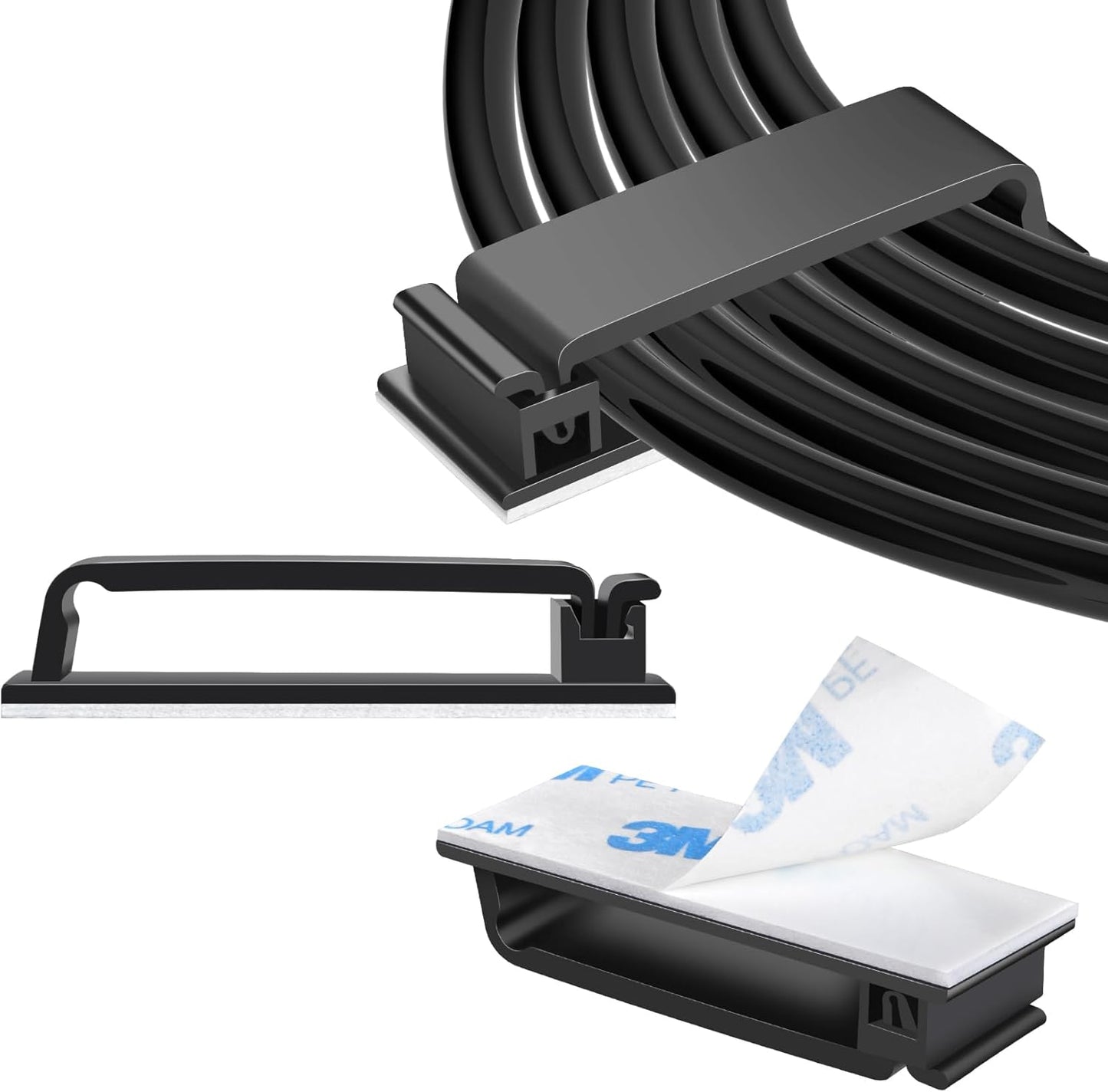 XHF 40 PCS Self Adhesive Cable Clips(XL) Black,Wire Clips Cable Management Wire Organizer Cord Holder for Under Desk, Car, Wall, TV PC Ethernet Cable