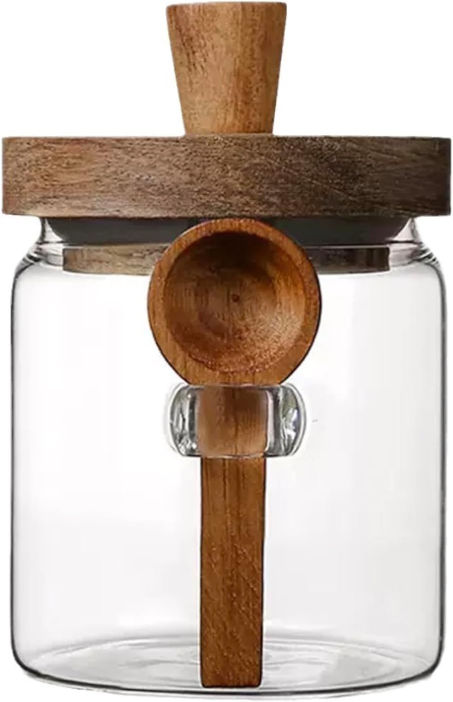Glass Food Storage Jar with Acacia Wooden Lid and Spoon, Airtight Container for Cereals, Cookies, Snacks, Kitchen Canister Set (1 Pcs, Small/13.5oz)