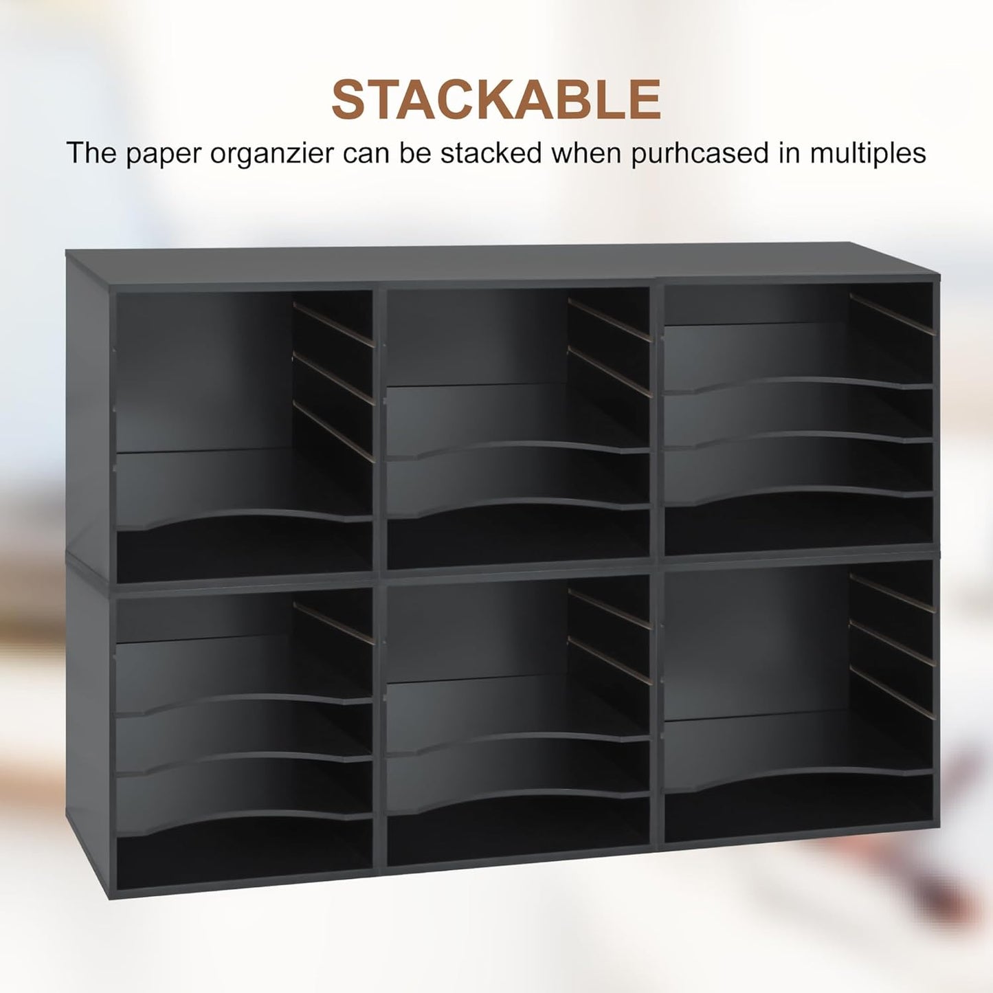 EMERIT Paper Organzier Wood Desktop Organizer Storage Letter Tray File Sorter with Adjustable Shelves for Home Office