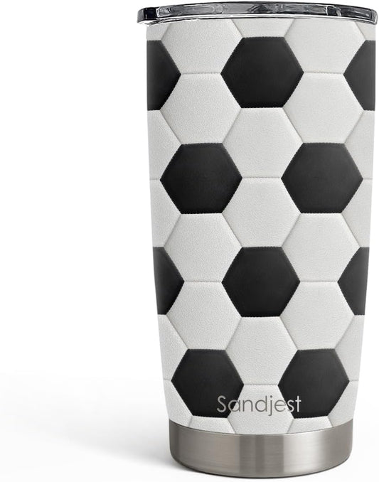 SANDJEST Soccer Tumbler 20oz Stainless Steel Insulated, Travel Coffee Cup, Sport Tumblers Gifts for Soccer Lovers, Men Women, Coach, Birthday, Christmas