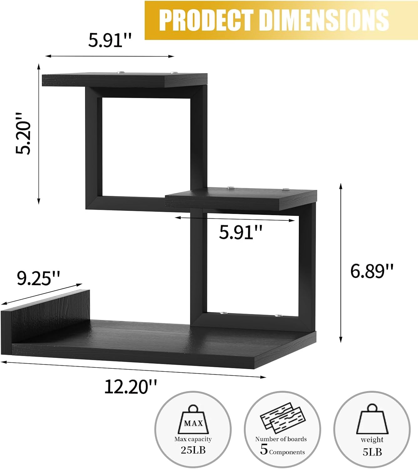 Gannyfer Desk Shelf Organizer - Wood Desktop Shelf, Freestanding Desk Hutch Office Decor, 3 Tier Storage Display Rack, Small Bookshelf with Metal Frame for Books/Plants/Toys (Black)