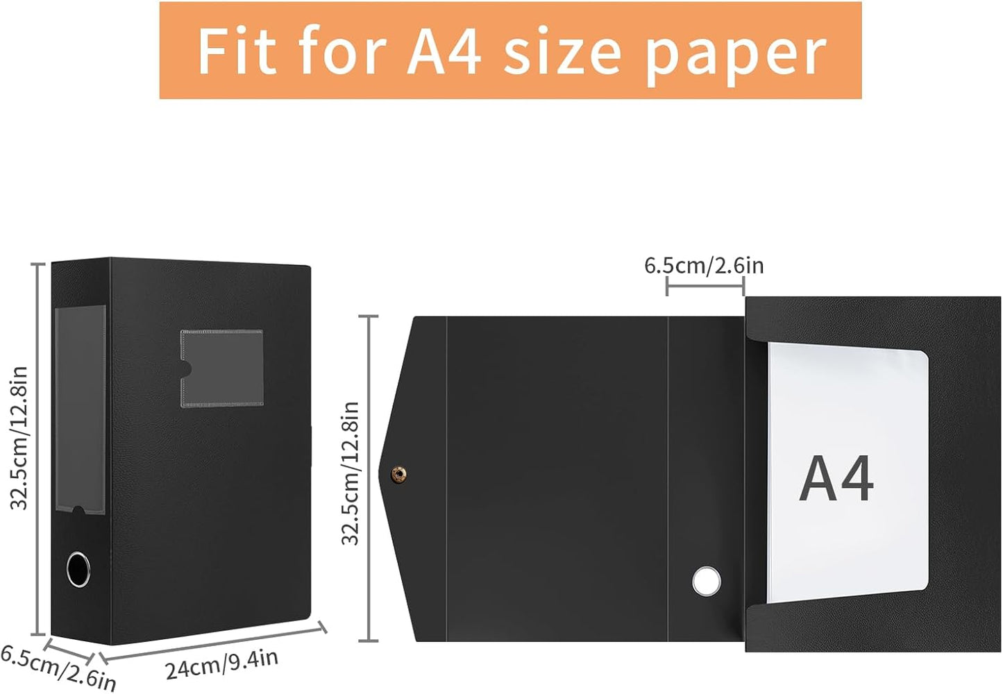 HUA JIE 2 Pack A4 Storage File Boxes Archives Case,65mm Spine,Box File Document Storage Box for Office School -Black