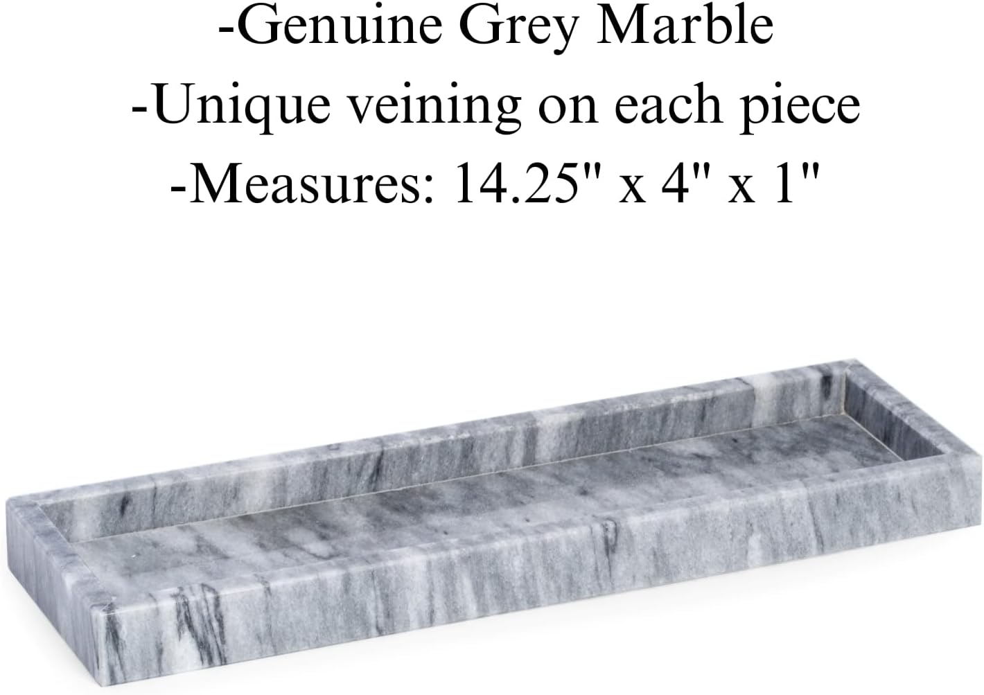 Bey-Berk Marble Bathroom Tray 14.25" x 4" x 1" (LxWxH) Polished Marble Tray for Bath, Kitchen and Bedroom, Stone Vanity Tray for Organization and Display, Handcrafted - Grey