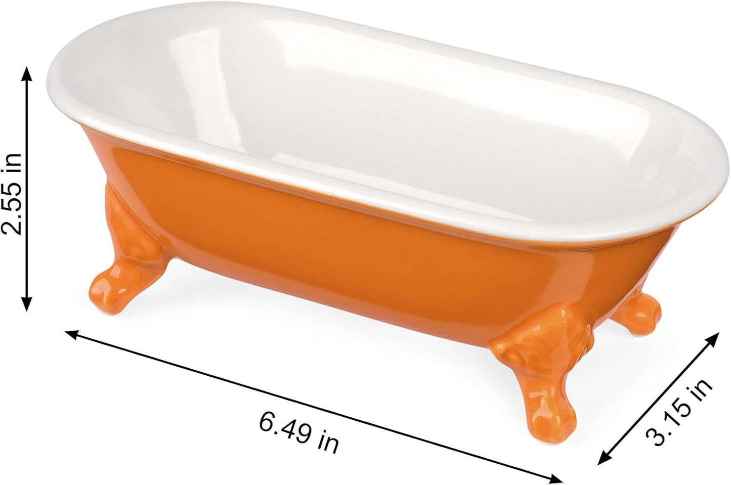 6.5" Ceramic Mini Decorative Clawfoot Bathtub Bar Soap Dish, Kitchen Sponge Holder and Shower Tray for Bathroom, 1 Pack(Tangerine)