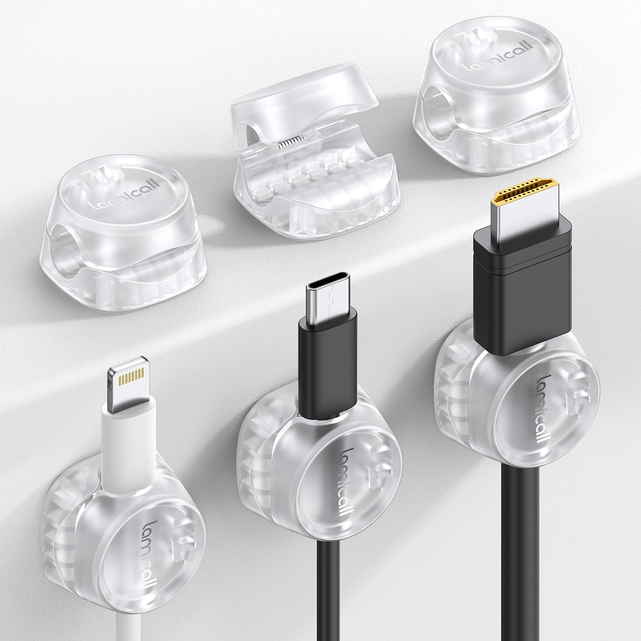 6Pack Cord Organizer, Office Desk Accessories - Lamicall Clear Cable Management Clips, Home Workspace Halloween Organization Accessories, Nightstand Desk Decor, Dorm Room Desktop Gadget Essentials