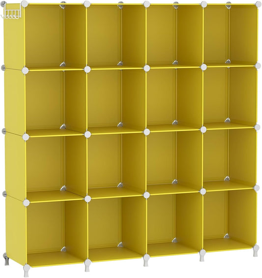 AWTATOS Cube Storage Organizer, Storage Cubes Shelves, 16 Cube Closet Organizers and Storage, DIY Stackable Bookshelf Plastic Clothes Organizer Shelving for Bedroom, Home, Yellow