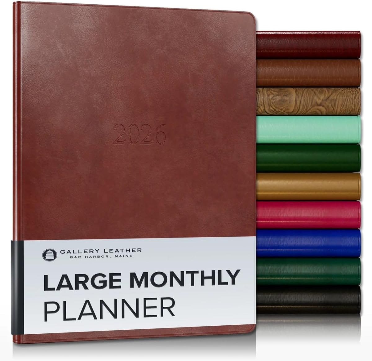 Gallery Leather Large Monthly Planner 2025-2026, Elegantly Bound Calendar Planner and Notebook with Stylish Gold-Gilded Page Edges, 18 Months - Acadia Tan - 9.75x7.5"