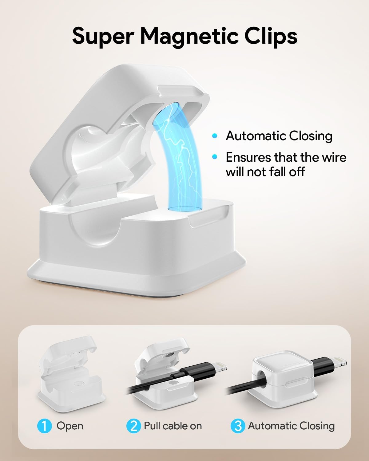 16 Pack Magnetic Cord Organizer Holder,Strong Adhesive Desk Cable Management Easy Open,Organize Phone Charging Cords Wire Holder Organizer Neatly for Home,Office,Car,Desk,Nightstand-White