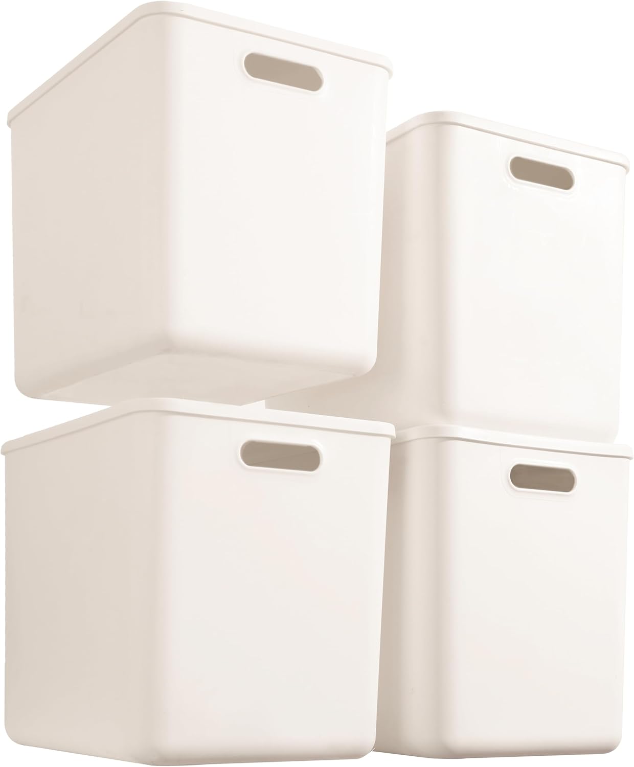 4 pack large plastic White storage bins Baskets, Toy Box Chest with Lids and Handle，Organizer Containers for Baby，Kids,snacks,Nursery，Shelves，Playroom, Bedroom，Office,Closet，home