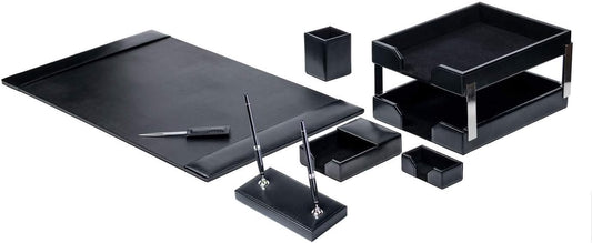 Dacasso Bonded Set Luxury Leather Desk Pad & Desk Organization Essentials, 9 Piece, Black