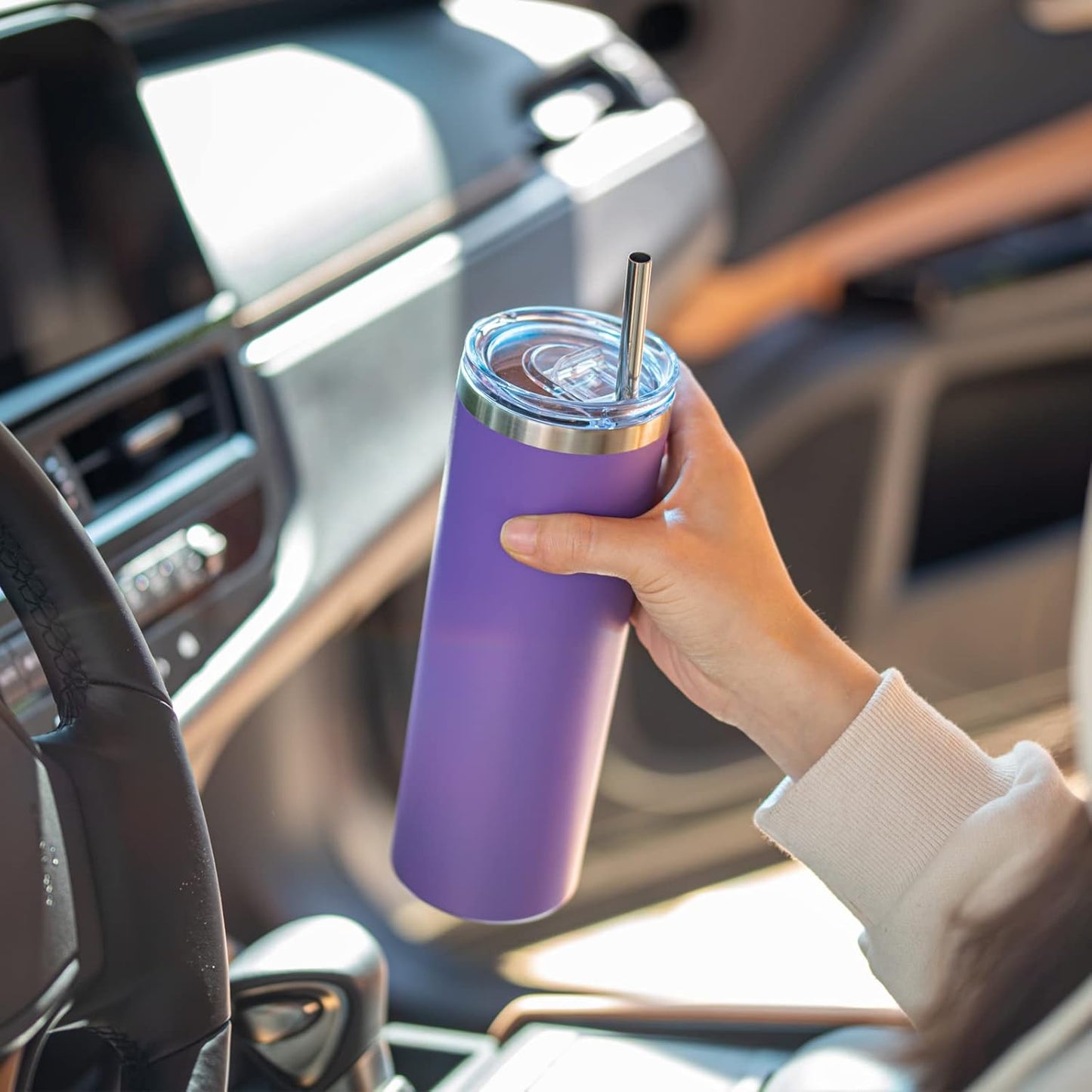 koodee Insulated Coffee Tumbler with Lid and Straw-4 Pack 20 oz Skinny Tumblers, Double Wall Stainless Steel Cup for Women (Yellow/Purple/Wine Red/Teal)