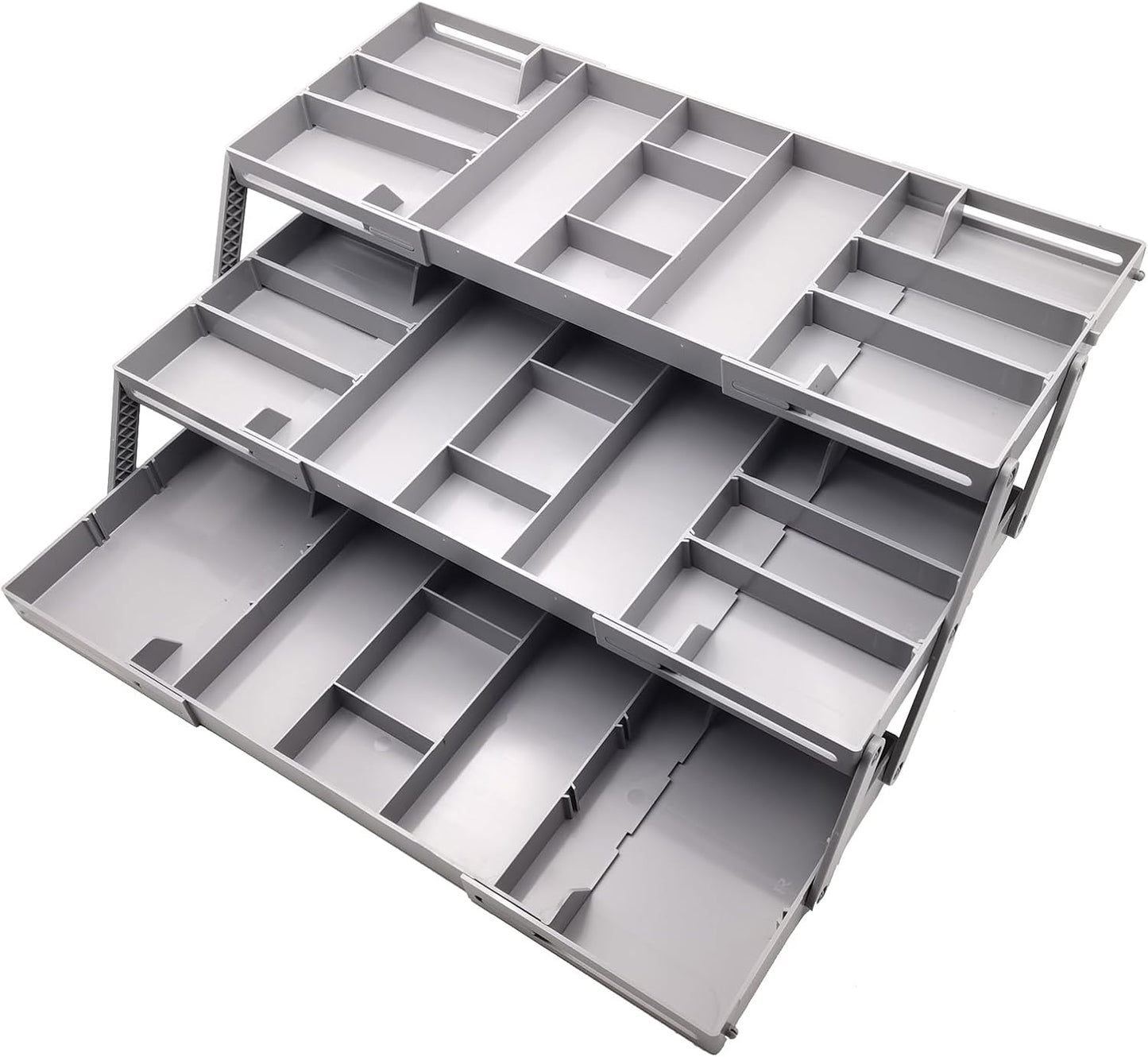 3 Tier Foldable Expandable Smart Drawer Organizer ， Multi Level Collapsible Shallow Junk Drawer Organizer