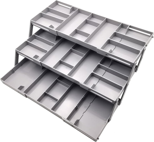 3 Tier Foldable Expandable Smart Drawer Organizer ， Multi Level Collapsible Shallow Junk Drawer Organizer