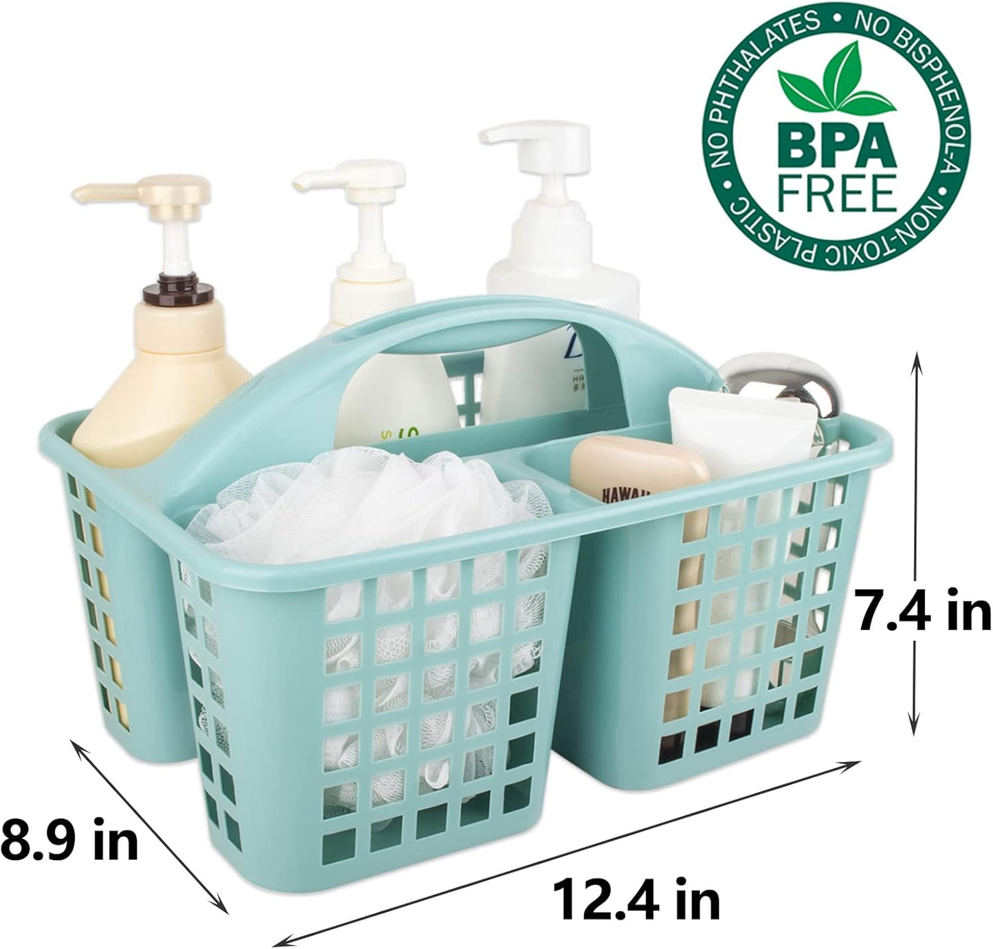 Portable Shower Caddy Basket with Compartments Cleaning Supplies Organizer with Handle Plastic Storage Divided Tool Bin for Bathroom, Bedroom, Kitchen, College Dorm, Garden, Under Sink, Light Blue