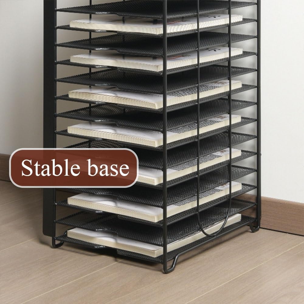 Metal File Stand, Under Desk Paper Organizer with 20 Shelves, Office Accessories and File Holder for Home Office or Study(Silver)