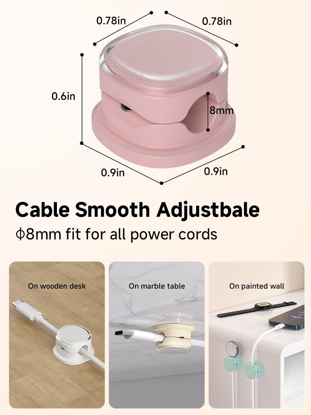 Magnetic Cable Clips, Adjustable Cord Holder Management, Adhesive Wire Keeper Organizer for Home Office Desk Phone PC Car Wall Desktop Nightstand Appliance (9-PCS White_Purple_Cyan_Apricot)