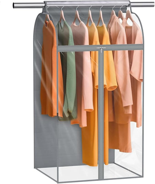 Zilink 43" Hanging Garment Bags for Hanging Clothes Clear Clothes Storage Bag Bottom Enclosed Garment Rack Cover Clothing Organizer for Suits, Fur Coat, Leather Jacket, Sweater,Shirt